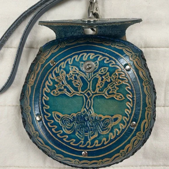 Teal Leather Clutch with Celtic Design - Picture 2 of 15